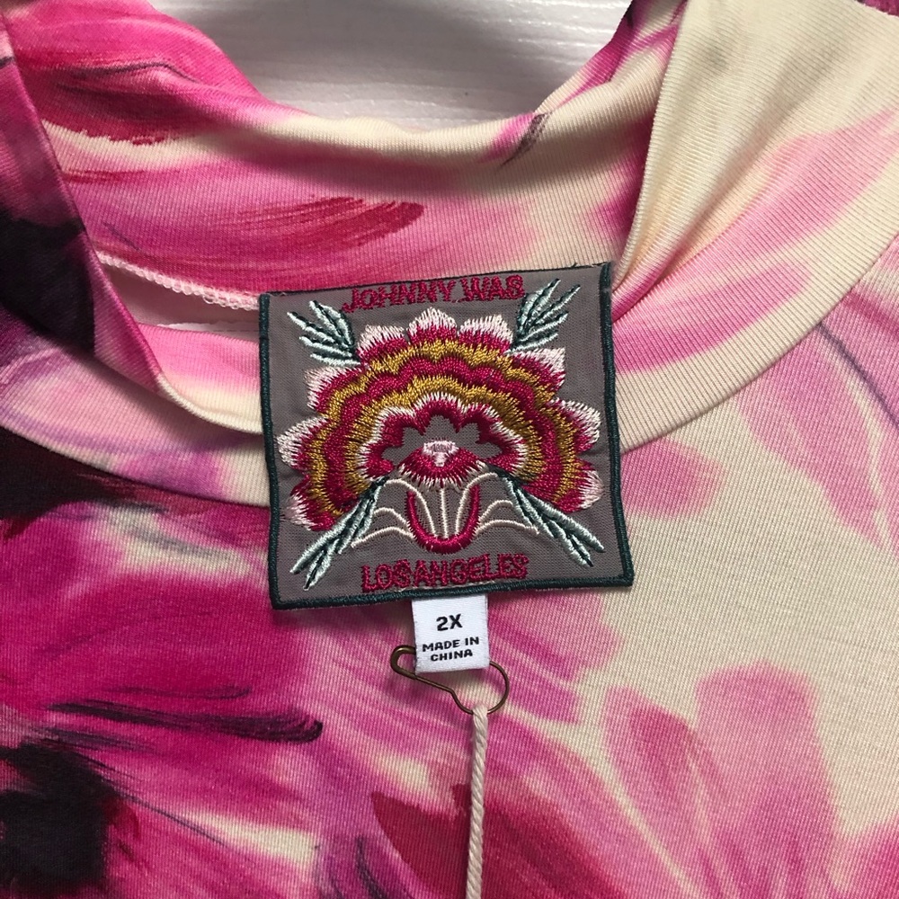Johnny Was NWT 2X Plus top the Janie favorite mock neck stretchy tee PINK Floral - Picture 3 of 14